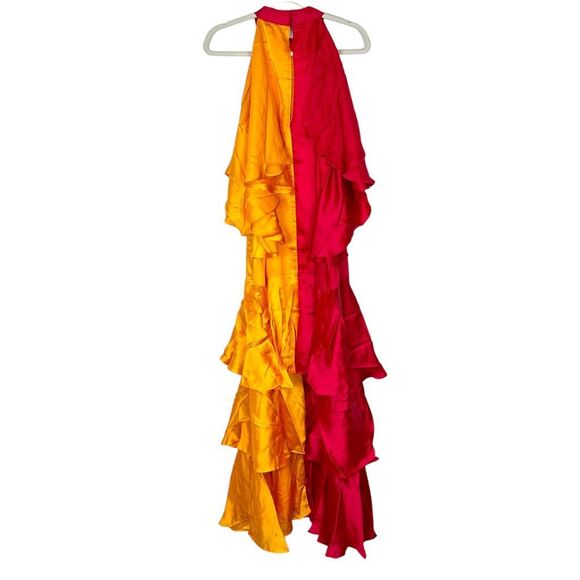 Anthropologie Pinnacle X Shruti Orange Pink Colorblock Ruffle Maxi Dress Medium - Picture 5 of 15